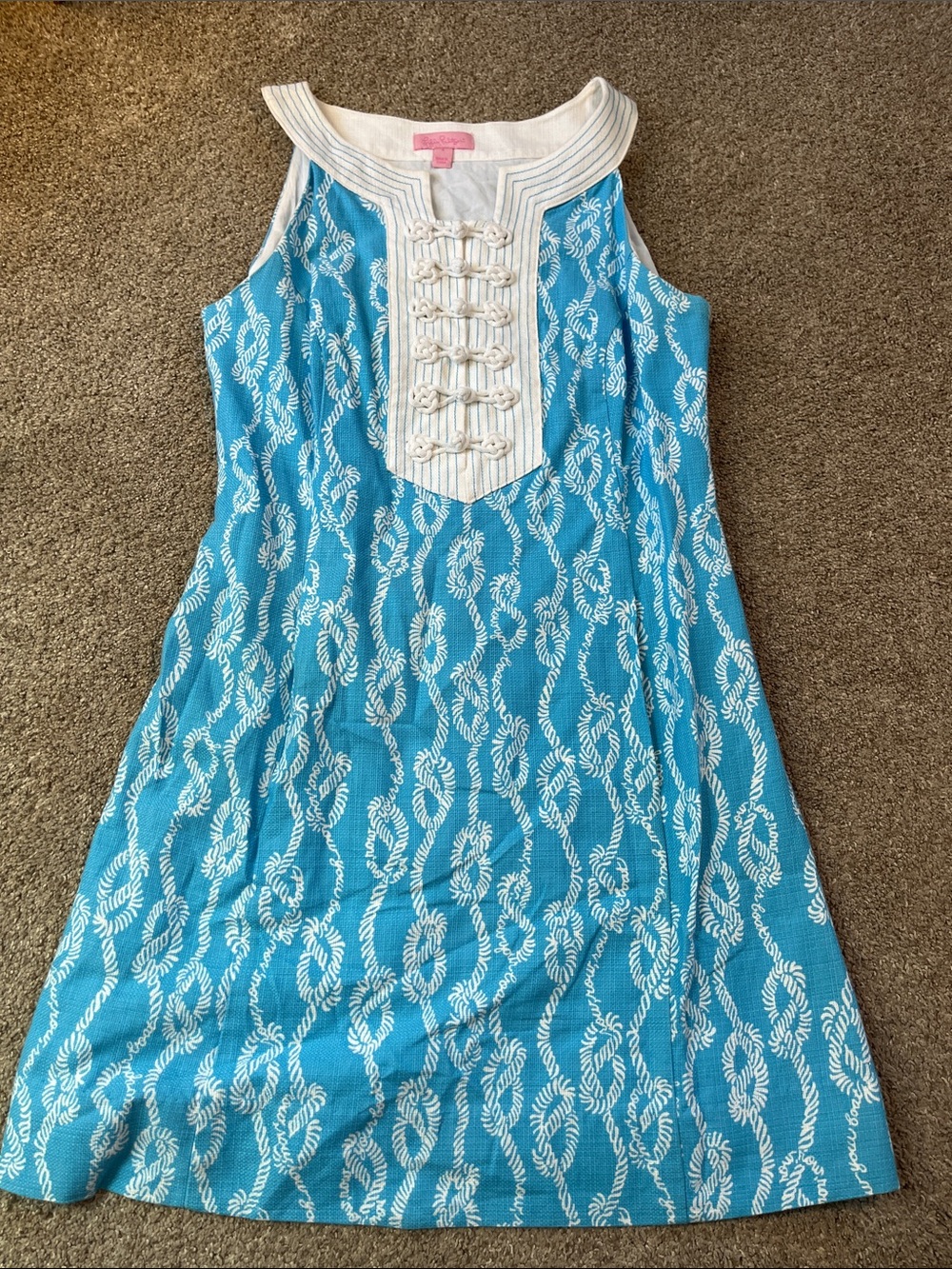 ⚓️🩵💦Lilly Pulitzer Nautical Blue “Row Row” Dress Toggle Placket sz4 Pocket!